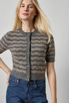Short Sleeve Crewneck Cardigan Womens Sweater Graphite Stripe A1