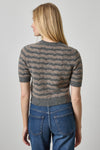 Short Sleeve Crewneck Cardigan Womens Sweater Graphite Stripe A2