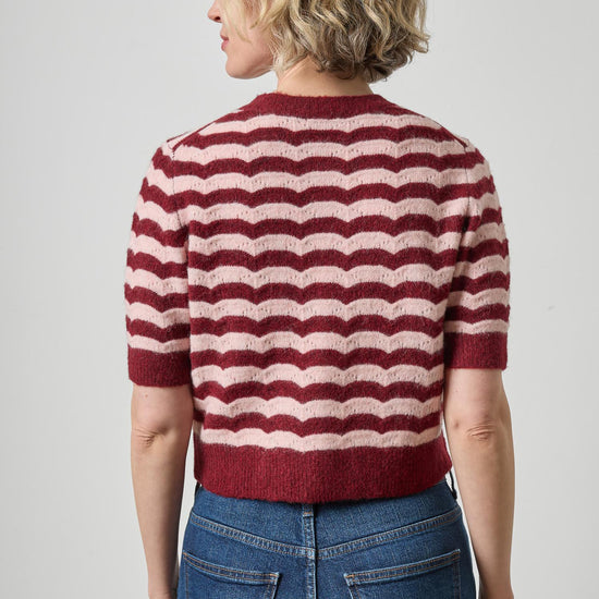 Short Sleeve Crewneck Cardigan Womens Sweater Port Stripe A2