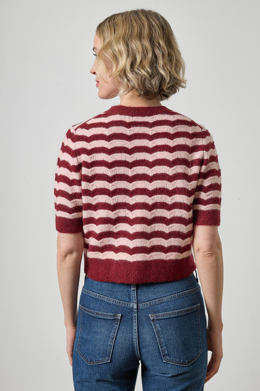 Short Sleeve Crewneck Cardigan Womens Sweater Port Stripe A2