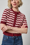 Short Sleeve Crewneck Cardigan Womens Sweater Port Stripe A3