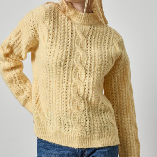 Relaxed Cable Knit Sweater Womens Sweater Buttercream A1