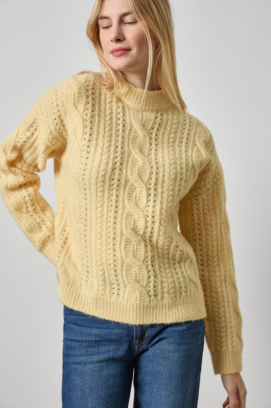 Relaxed Cable Knit Sweater Womens Sweater Buttercream A1