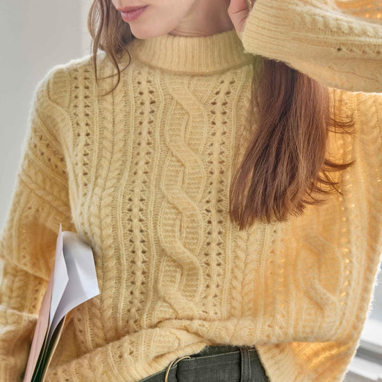 Relaxed Cable Knit Sweater Womens Sweater Buttercream C1