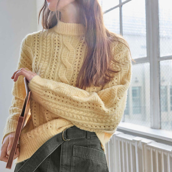 Relaxed Cable Knit Sweater Womens Sweater Buttercream C3