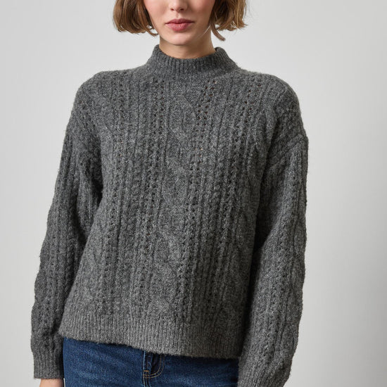 Relaxed Cable Knit Sweater Womens Sweater Graphite A1
