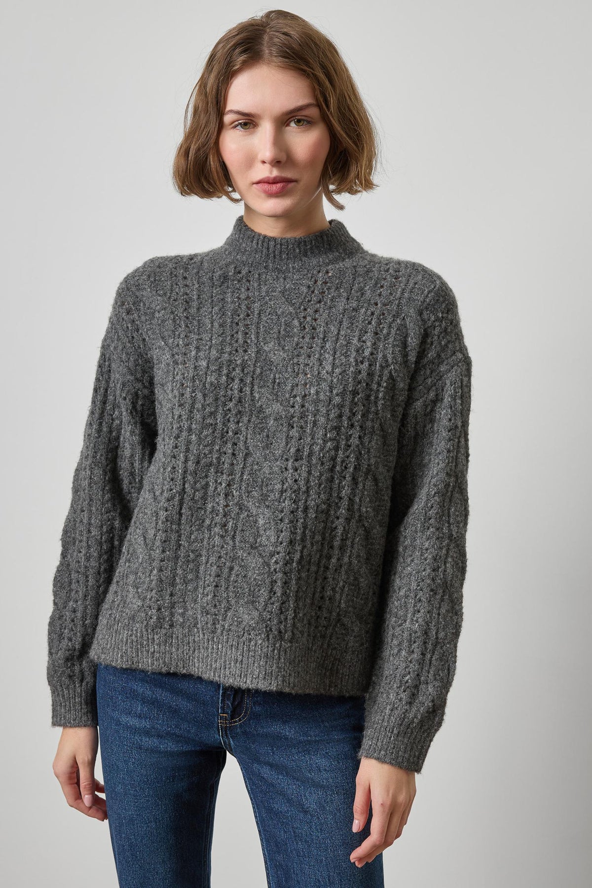 Relaxed Cable Knit Sweater Womens Sweater Graphite A1