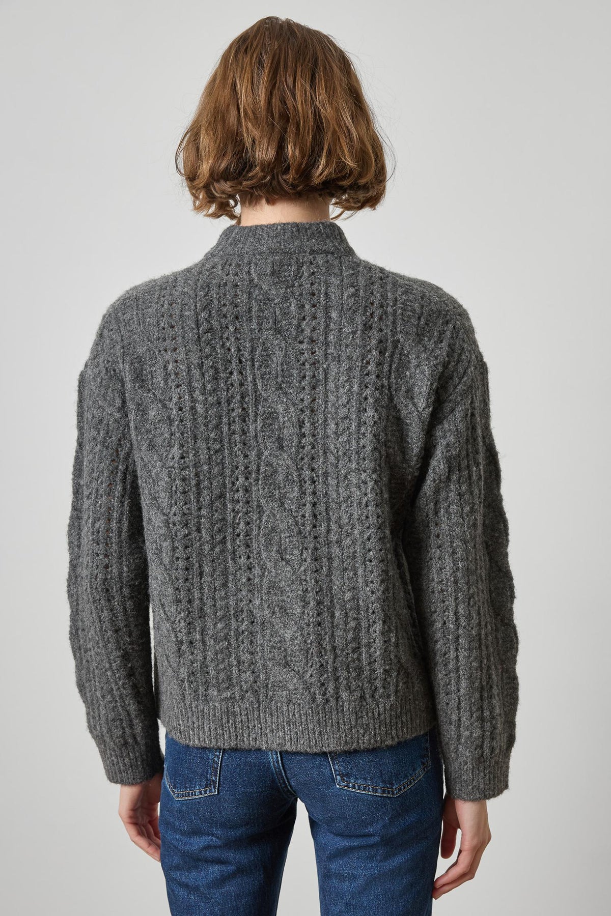 Relaxed Cable Knit Sweater Womens Sweater Graphite A2