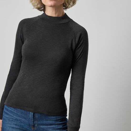 Raglan Long Sleeve Mock Neck Womens Top Black A1
