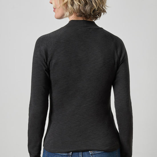 Raglan Long Sleeve Mock Neck Womens Top Black A2
