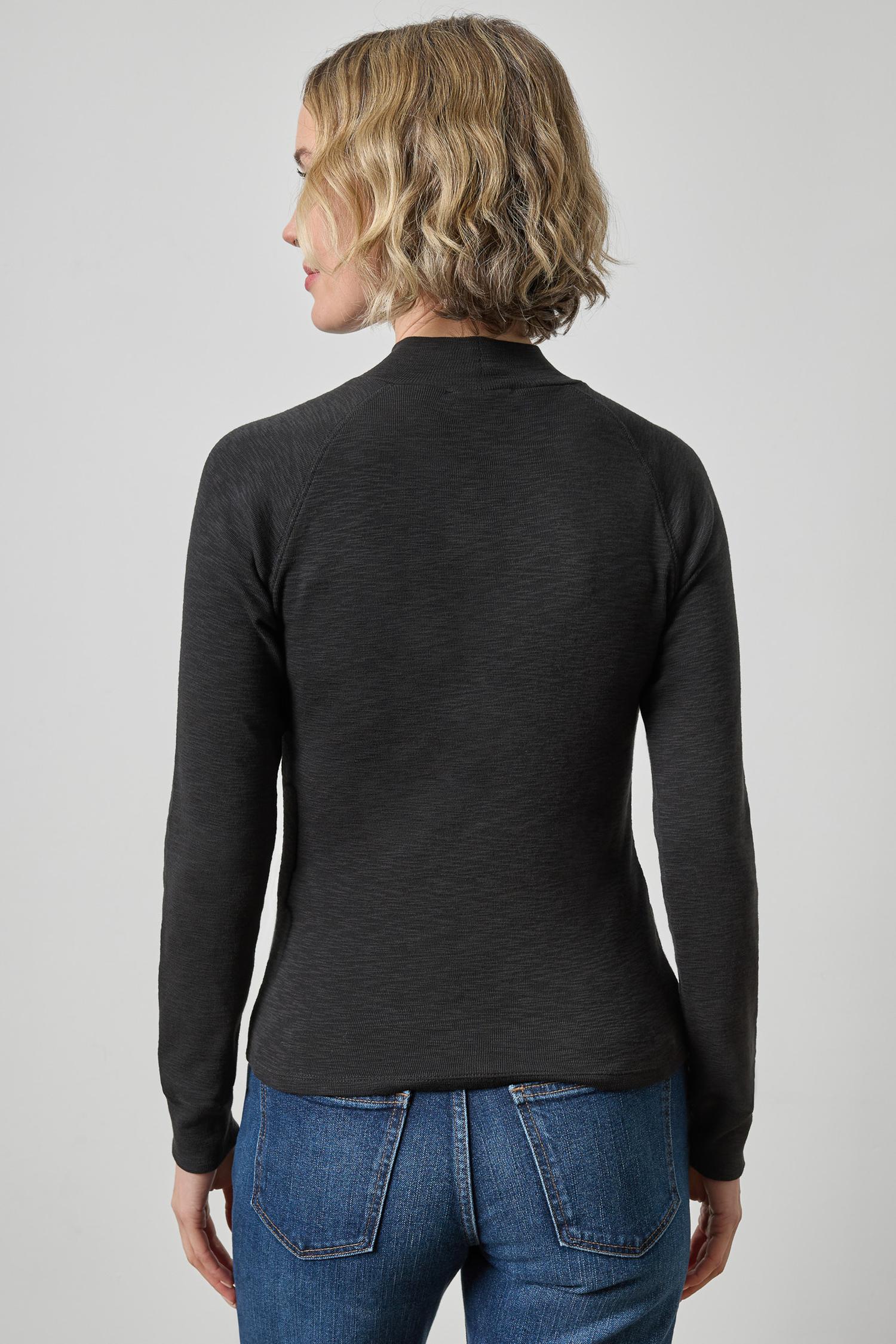 Raglan Long Sleeve Mock Neck Womens Top Black A2
