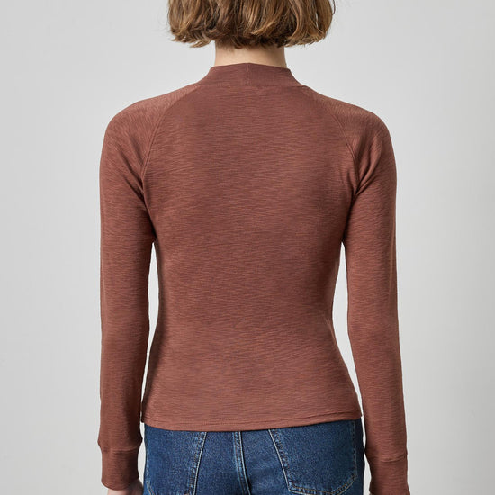 Raglan Long Sleeve Mock Neck Womens Top Chestnut A2