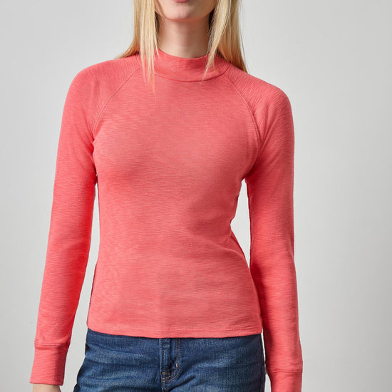 Raglan Long Sleeve Mock Neck Womens Top Persimmon A1