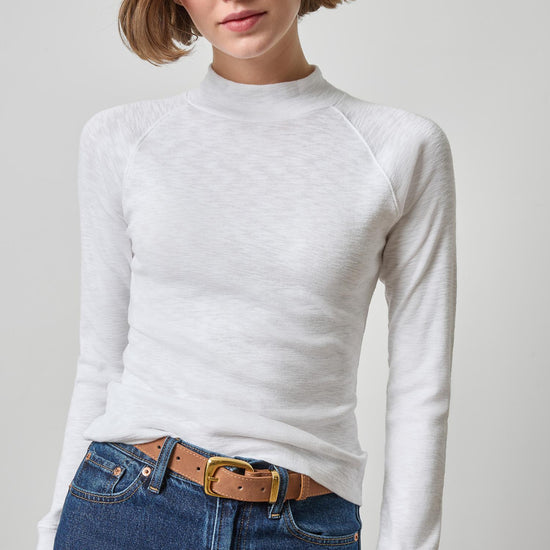 Raglan Long Sleeve Mock Neck Womens Top White A1