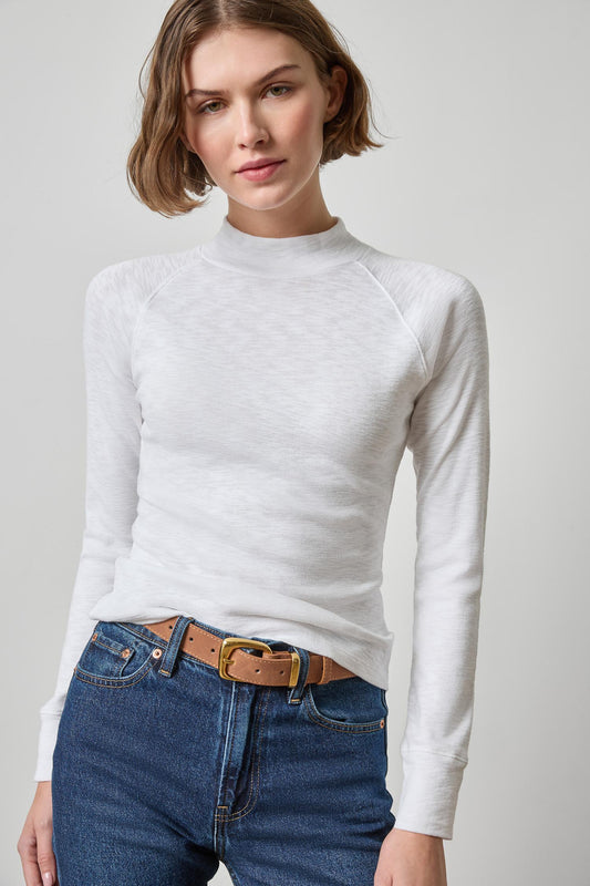 Raglan Long Sleeve Mock Neck Womens Top White A1