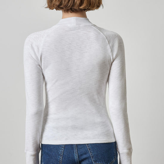 Raglan Long Sleeve Mock Neck Womens Top White A2