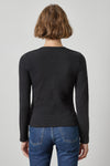 Vintage Long Sleeve Seamed V-Neck Womens Top Black A2