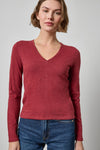 Vintage Long Sleeve Seamed V-Neck Womens Top Cabernet A1