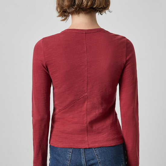 Vintage Long Sleeve Seamed V-Neck Womens Top Cabernet A2