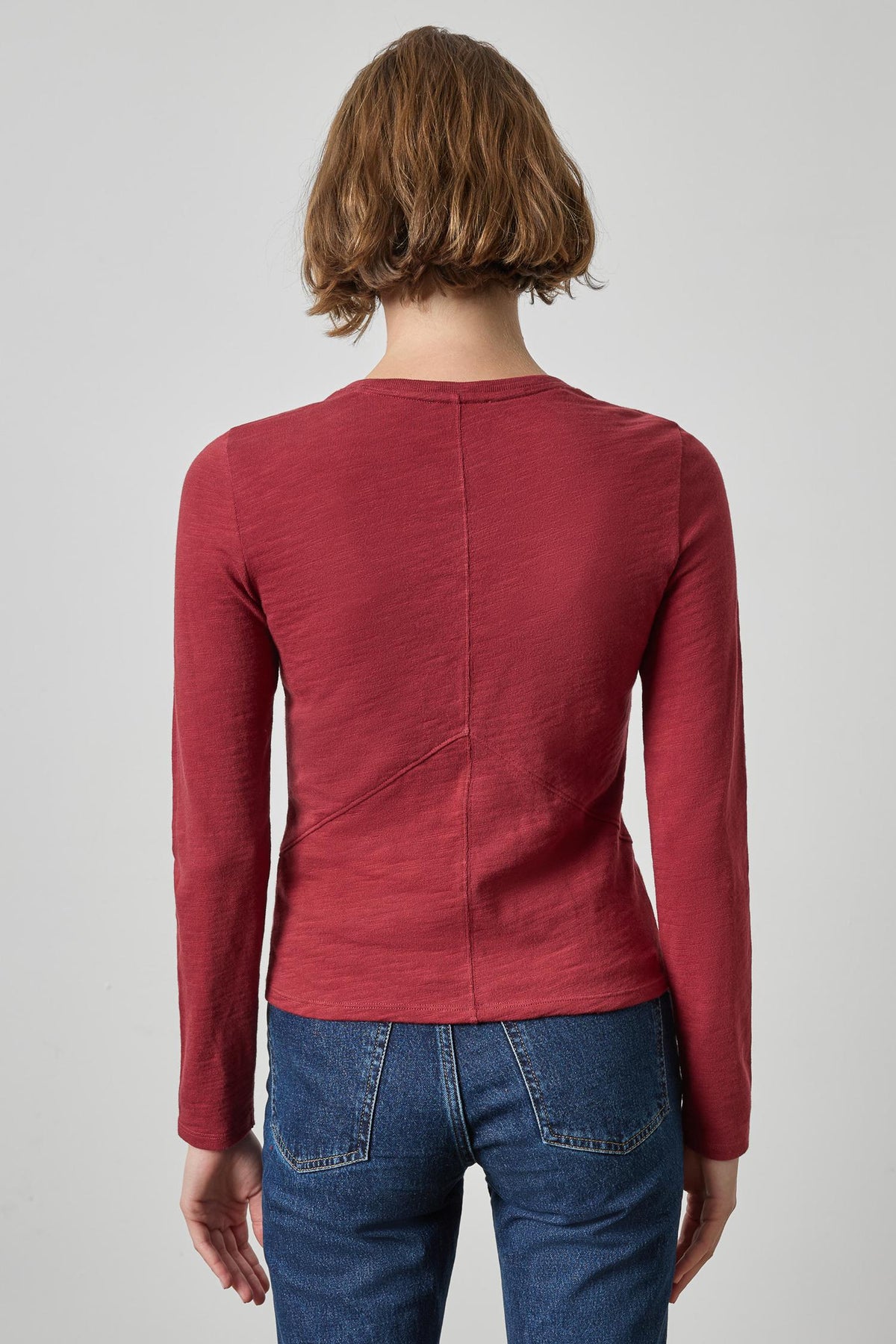 Vintage Long Sleeve Seamed V-Neck Womens Top Cabernet A2