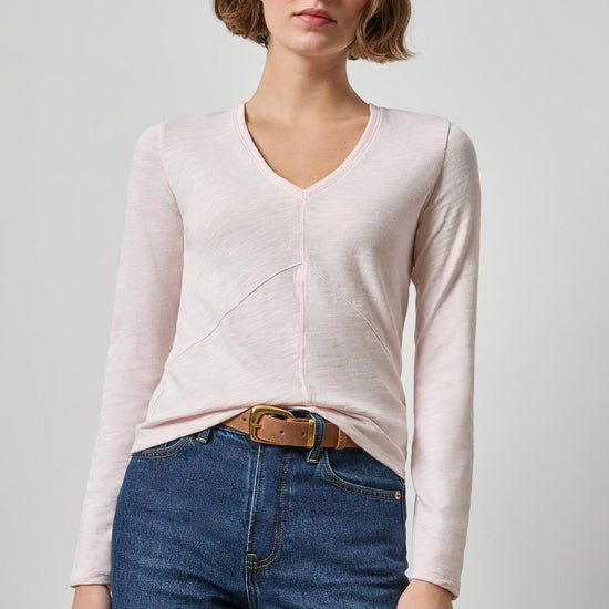 Vintage Long Sleeve Seamed V-Neck Womens Top Roseblush A1