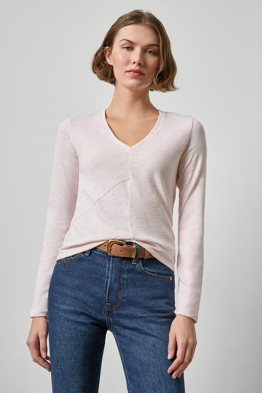 Vintage Long Sleeve Seamed V-Neck Womens Top Roseblush A1