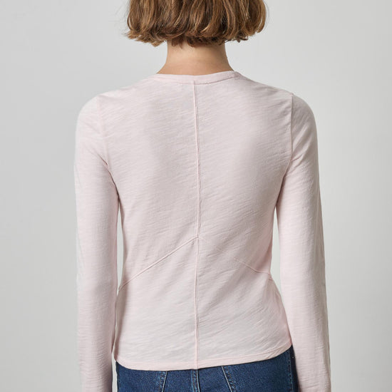 Vintage Long Sleeve Seamed V-Neck Womens Top Roseblush A2