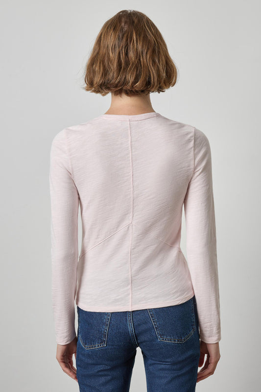 Vintage Long Sleeve Seamed V-Neck Womens Top Roseblush A2