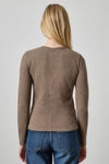 Vintage Long Sleeve Seamed V-Neck Womens Top Shiitake A2