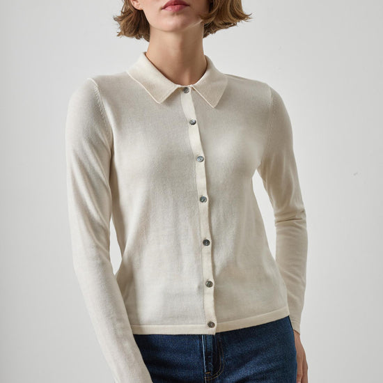 Collared Cardigan Womens Sweater Ivory A1