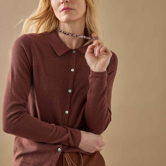 Collared Cardigan Womens Sweater Java C1