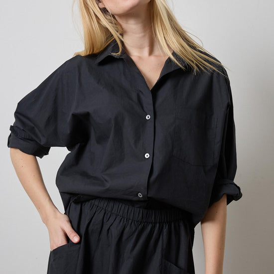 Dolman Sleeve Button Down Shirt in color Black Image A1