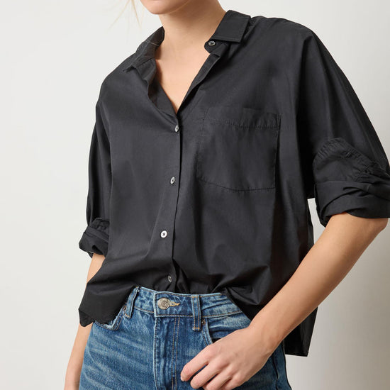 Dolman Sleeve Button Down Shirt in color Black Image A1