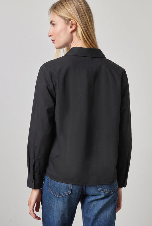 Dolman Sleeve Button Down Shirt in color Black Image A2