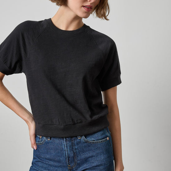 Vintage Short Sleeve Raglan Womens Top Black A1