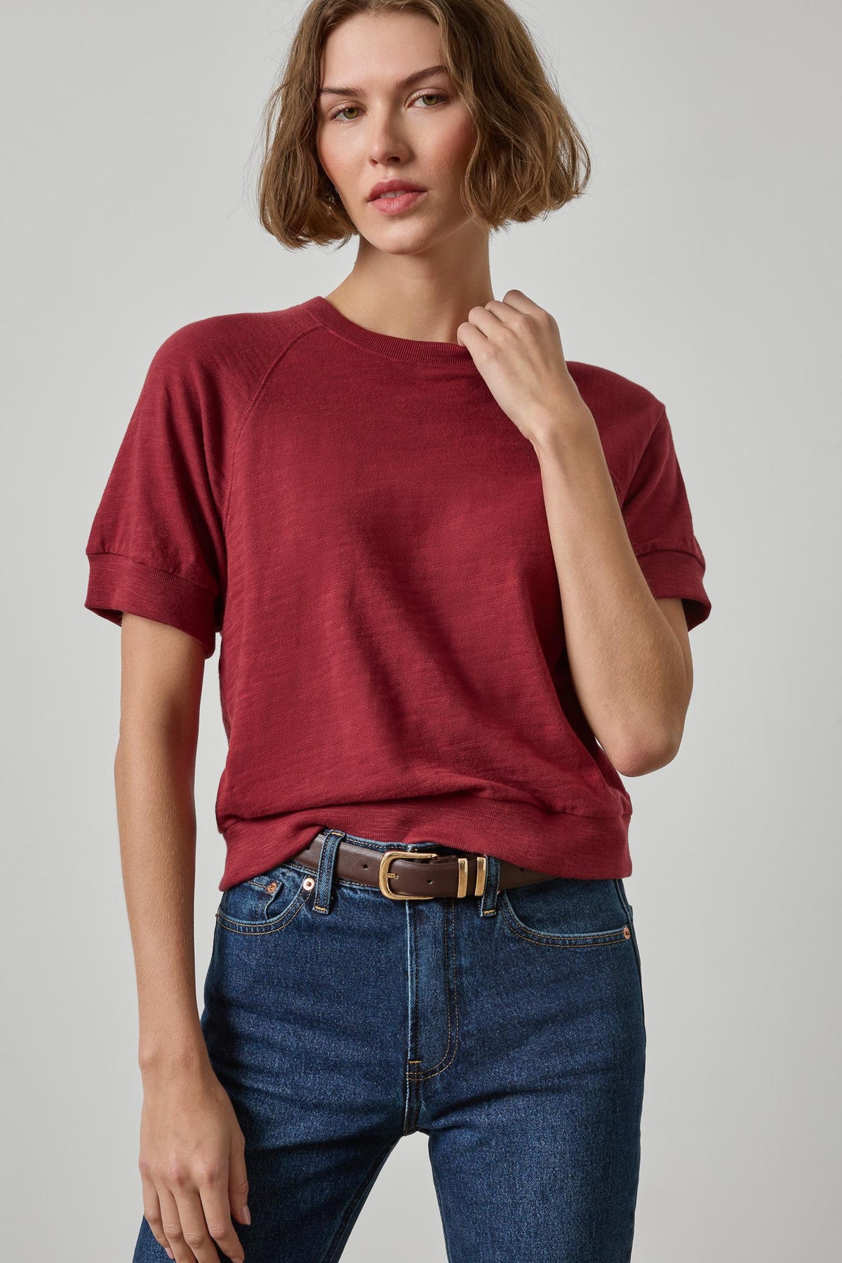 Vintage Short Sleeve Raglan Womens Top Cabernet A1