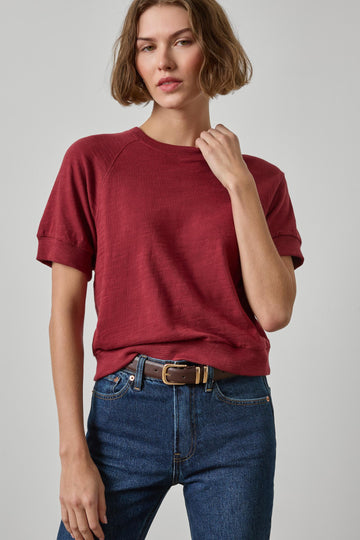 Vintage Short Sleeve Raglan Womens Top Cabernet A1