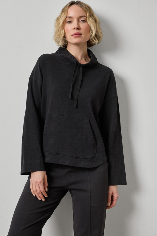 Vintage Kangaroo Pocket Drop Shoulder Womens Top Black A1