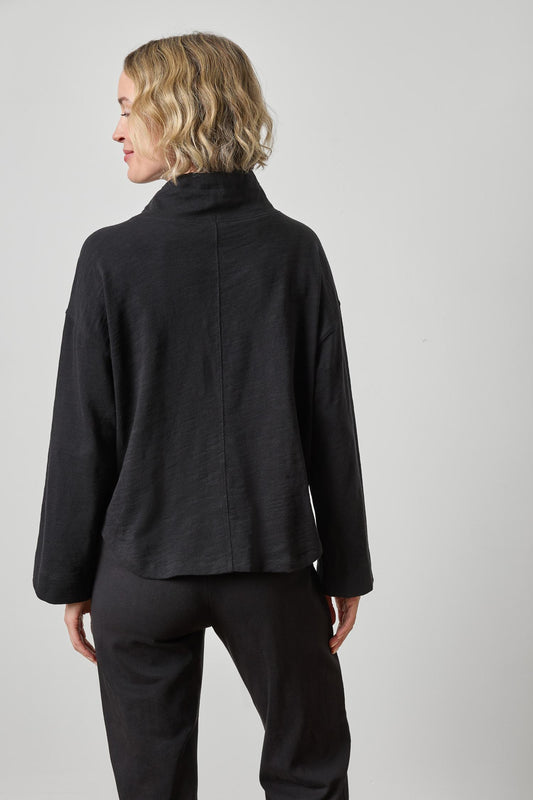 Vintage Kangaroo Pocket Drop Shoulder Womens Top Black A2