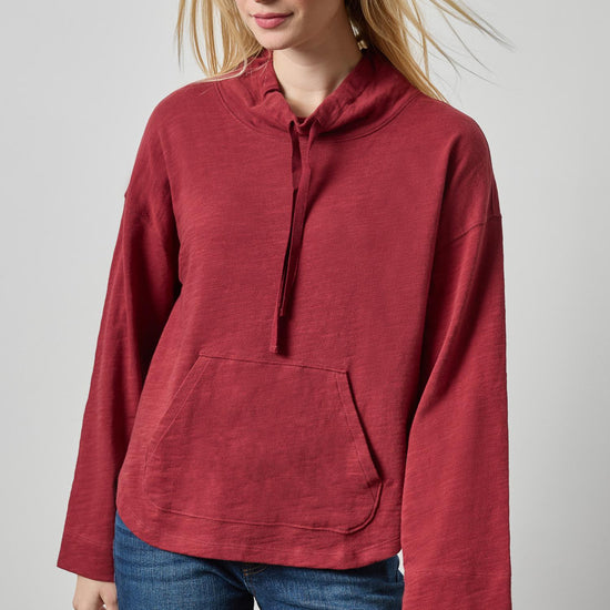 Vintage Kangaroo Pocket Drop Shoulder Womens Top Cabernet A1
