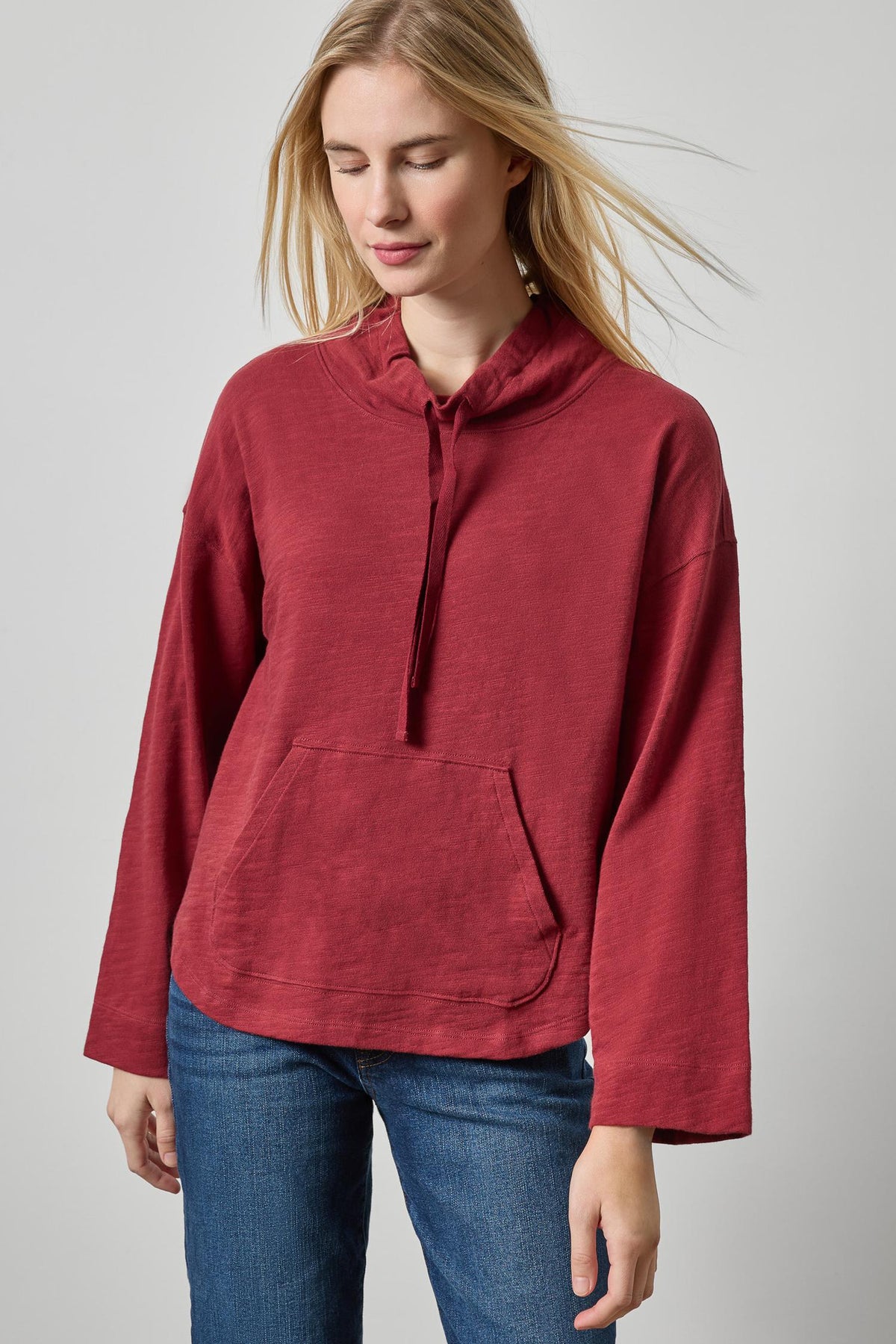 Vintage Kangaroo Pocket Drop Shoulder Womens Top Cabernet A1