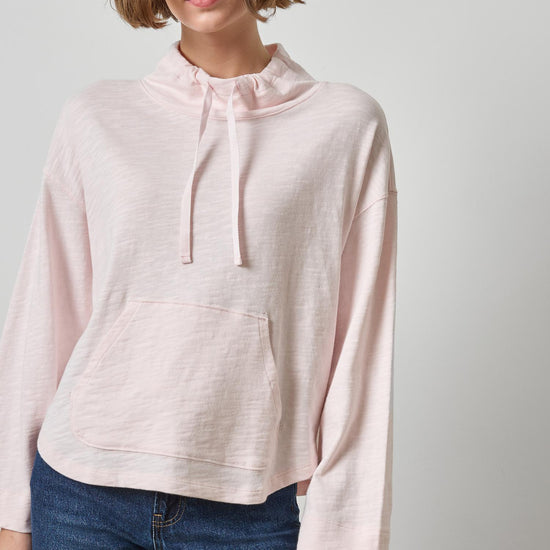 Vintage Kangaroo Pocket Drop Shoulder Womens Top Roseblush A1