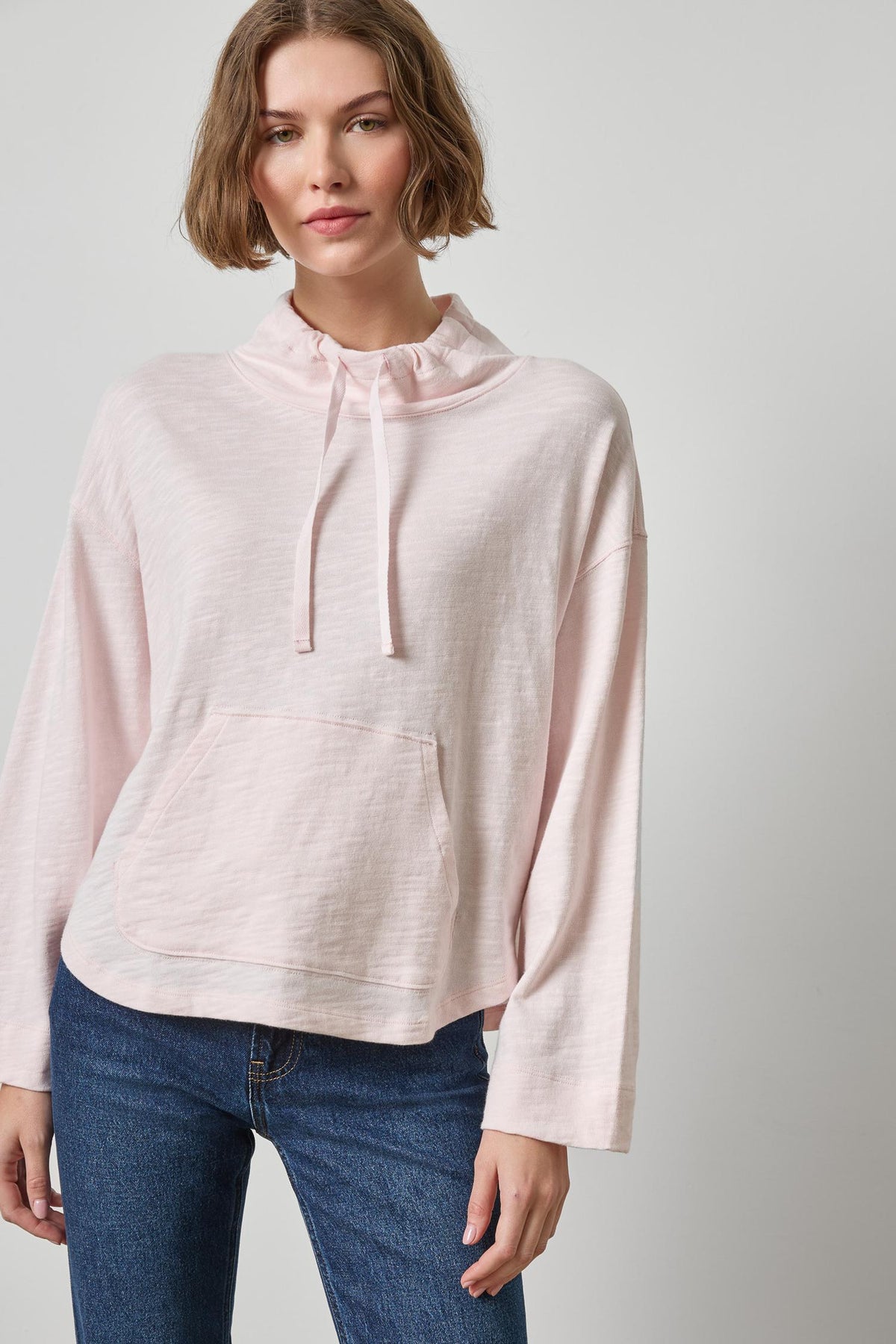 Vintage Kangaroo Pocket Drop Shoulder Womens Top Roseblush A1
