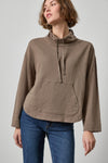 Vintage Kangaroo Pocket Drop Shoulder Womens Top Shiitake A1