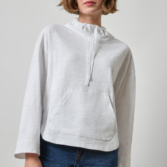 Vintage Kangaroo Pocket Drop Shoulder Womens Top White A1