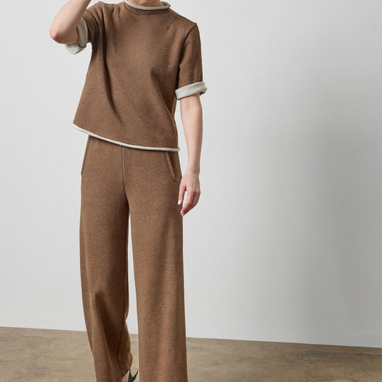 Roll Neck Short Sleeve Sweatshirt in color Cocoa Heather Image A0