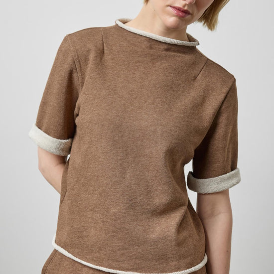 Roll Neck Short Sleeve Sweatshirt in color Cocoa Heather Image A1