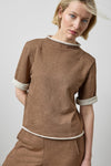 Roll Neck Short Sleeve Sweatshirt in color Cocoa Heather Image A1