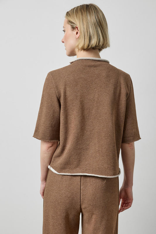 Roll Neck Short Sleeve Sweatshirt in color Cocoa Heather Image A2