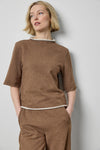 Roll Neck Short Sleeve Sweatshirt in color Cocoa Heather Image A3
